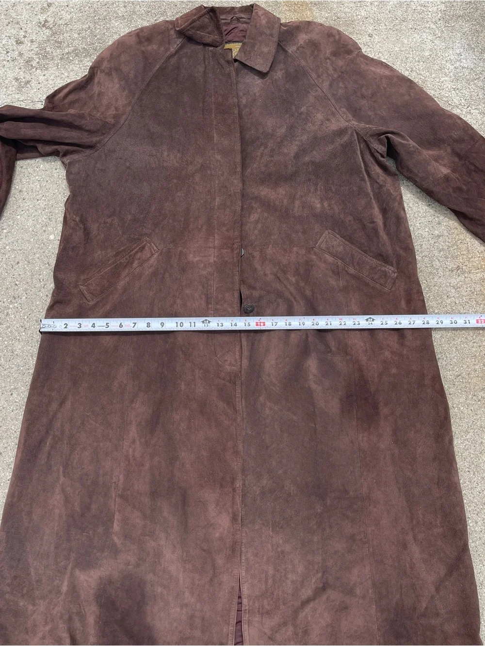 Vintage Y2K Express Women's Brown Suede Leather Trench Coat - size L - Picture 10 of 14